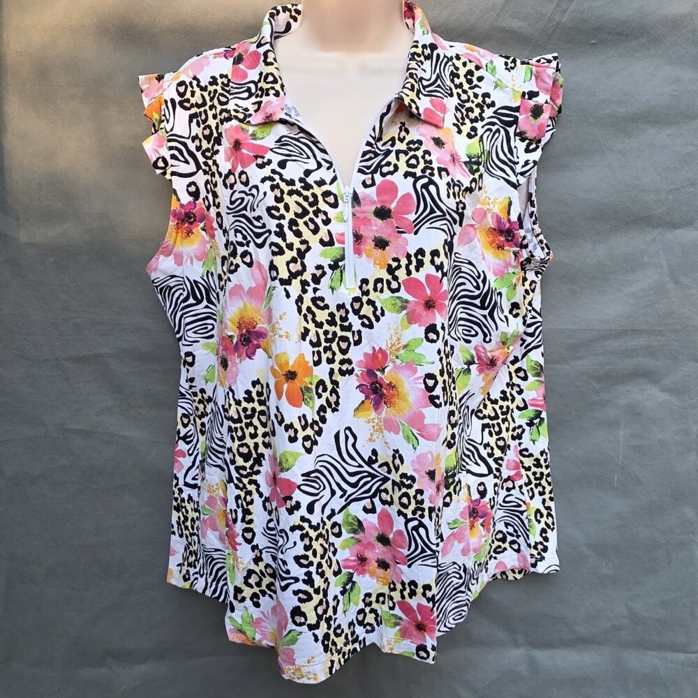 IBKUL Eva Hot Pink Ruffle Sleeveless Tennis Golf Athletic Shirt Top Women's XXL